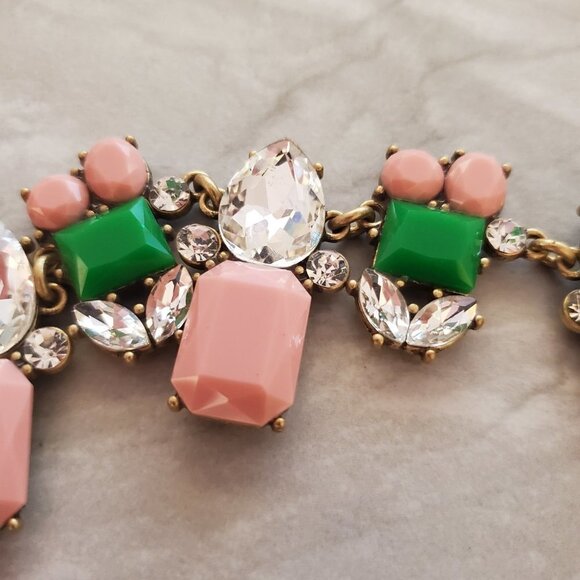 🎀 J.Crew Pastel Kelly Green Rhinestones Crystal Clusters Enamel Statement 🎀 - Picture 5 of 12